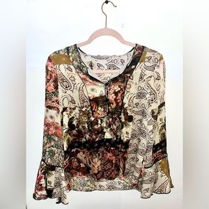 Zara Mixed Print Bell Sleeve Blouse   XS